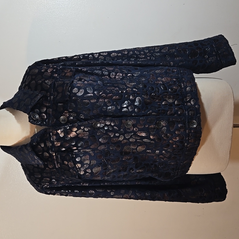 Ami Vintage Blue & Brown Spot Patterned Velour Jacket Large